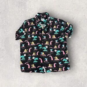 Party Pants X-Large Button Down‎ Shirt Black Dinosaur Mermaid Hawaiian